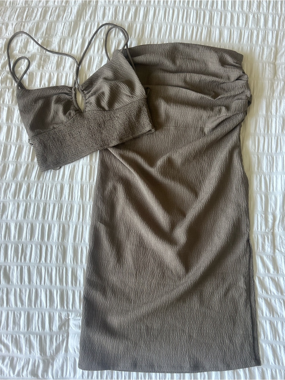 OAK + FORT Textured Skirt Dress with Matching Crop Top
